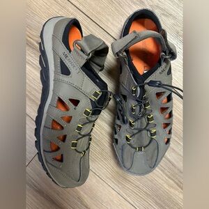 Merrell Olive Green and Orange Men's Outdoor Sandals with Yellow Accents